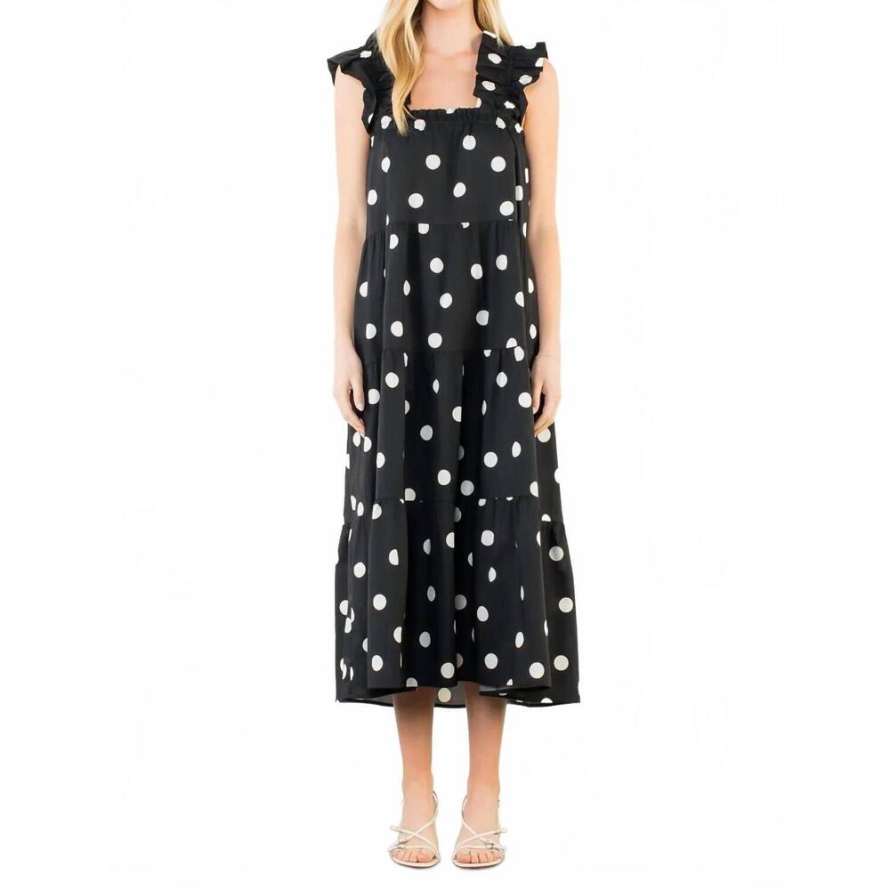 NEW THML amy ruffle sleeve tiered midi dress in black